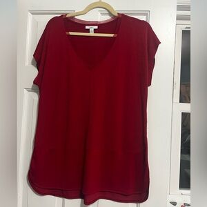 Bar III Rich Red V-Neck Short Sleeve Top